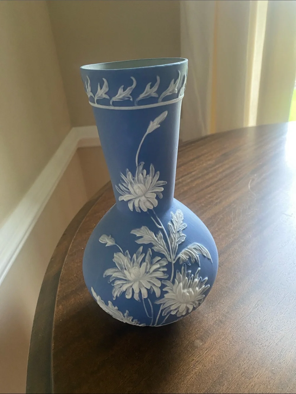 Classic Blue Floral Matte Ceramic Vase (Wedge wood ?)